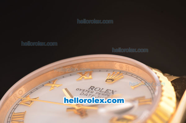 Rolex Datejust Swiss ETA 2836 Automatic Rose Gold Case/Strap with White Dial and Roman Markers - Click Image to Close